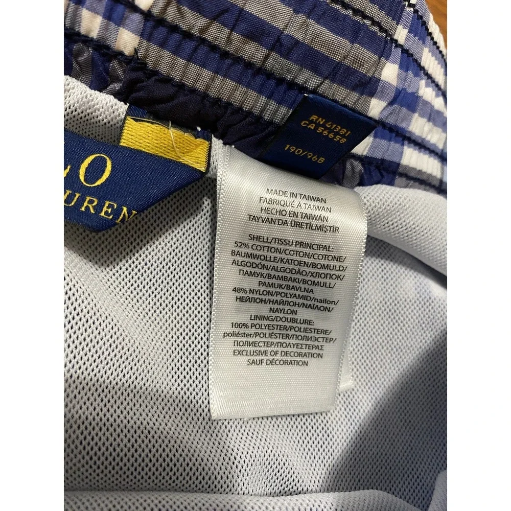 Vintage Polo Ralph Lauren Swim‎ Trunks Mens 2XL Blue Plaid Lined Drawstring